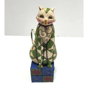 2003 Jim Shore "Felicity" Green Cat Figurine No Box SKU 114423 7" Tall